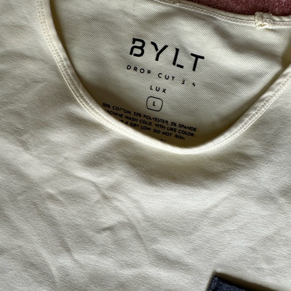 BYLT Mens Cream Drop Cut Short Sleeve Pocket Shirt Size L Stretch Classic Gym - Picture 3 of 8